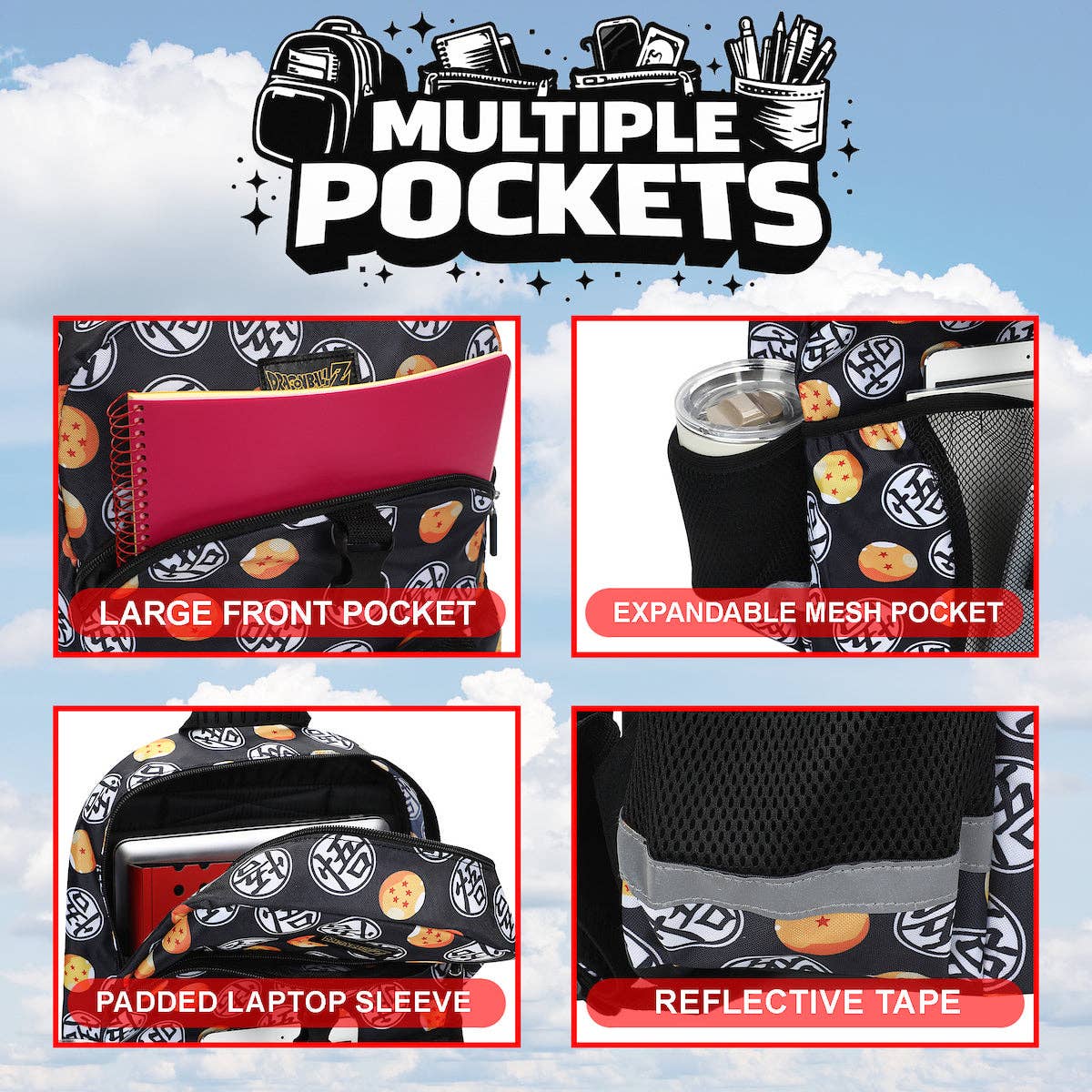 Dragon Ball Z Kids Backpack & Lunch Box Set – 16" All-Over Print School Bag