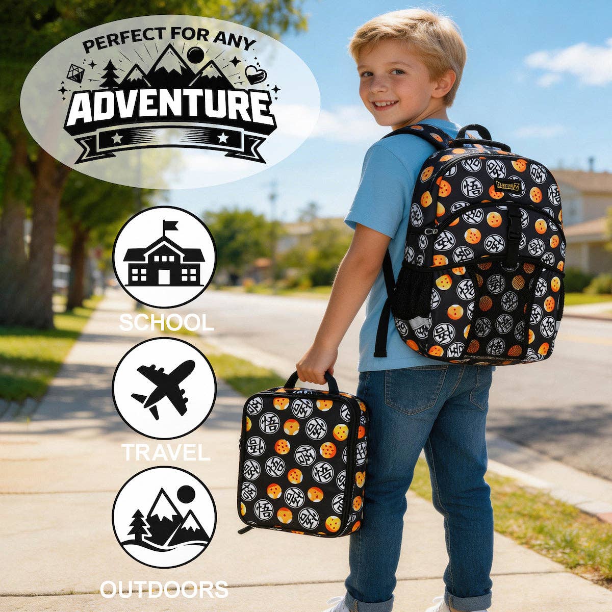 Dragon Ball Z Kids Backpack & Lunch Box Set – 16" All-Over Print School Bag