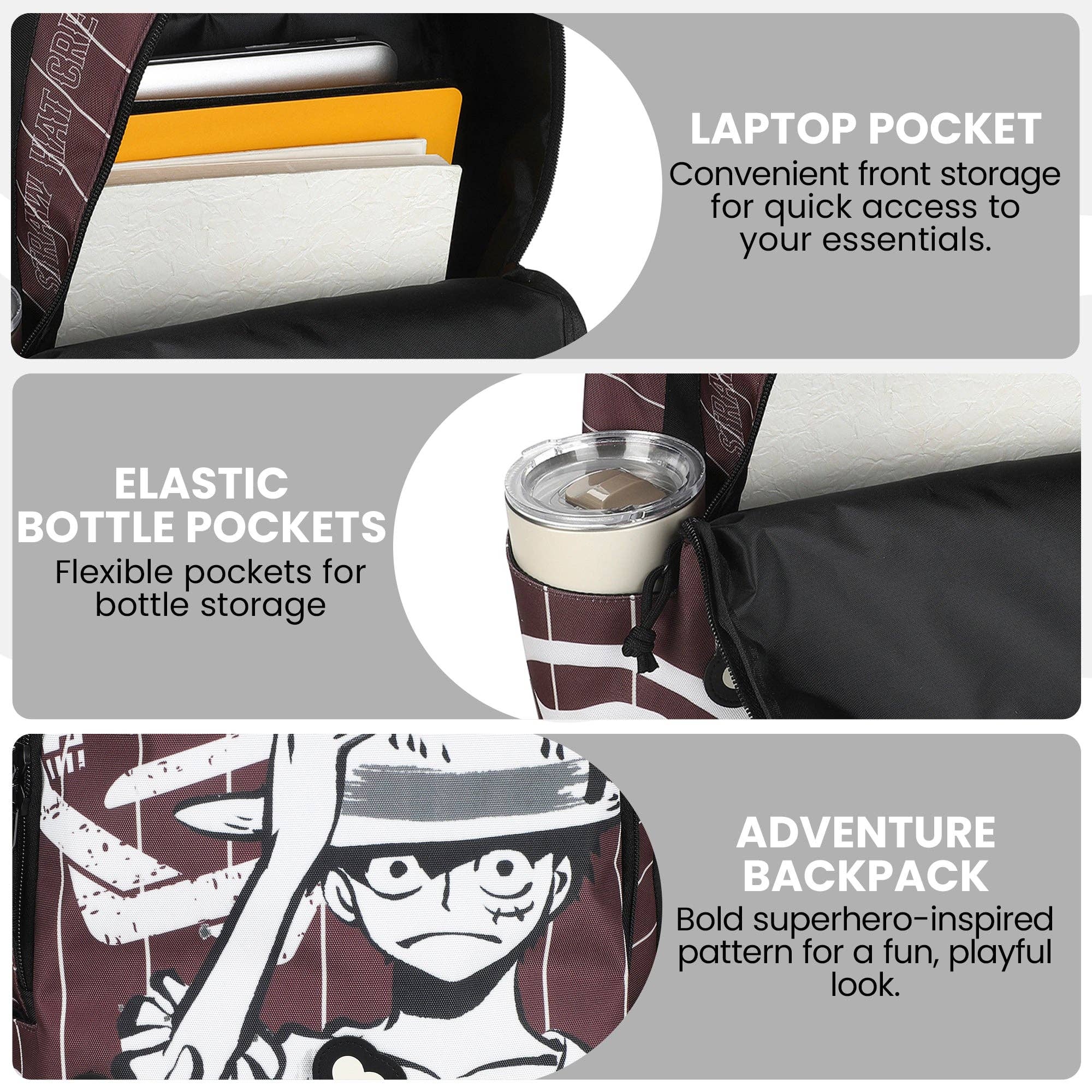One Piece Luffy Backpack – 18.5" Brown Anime Backpack with Laptop Sleeve