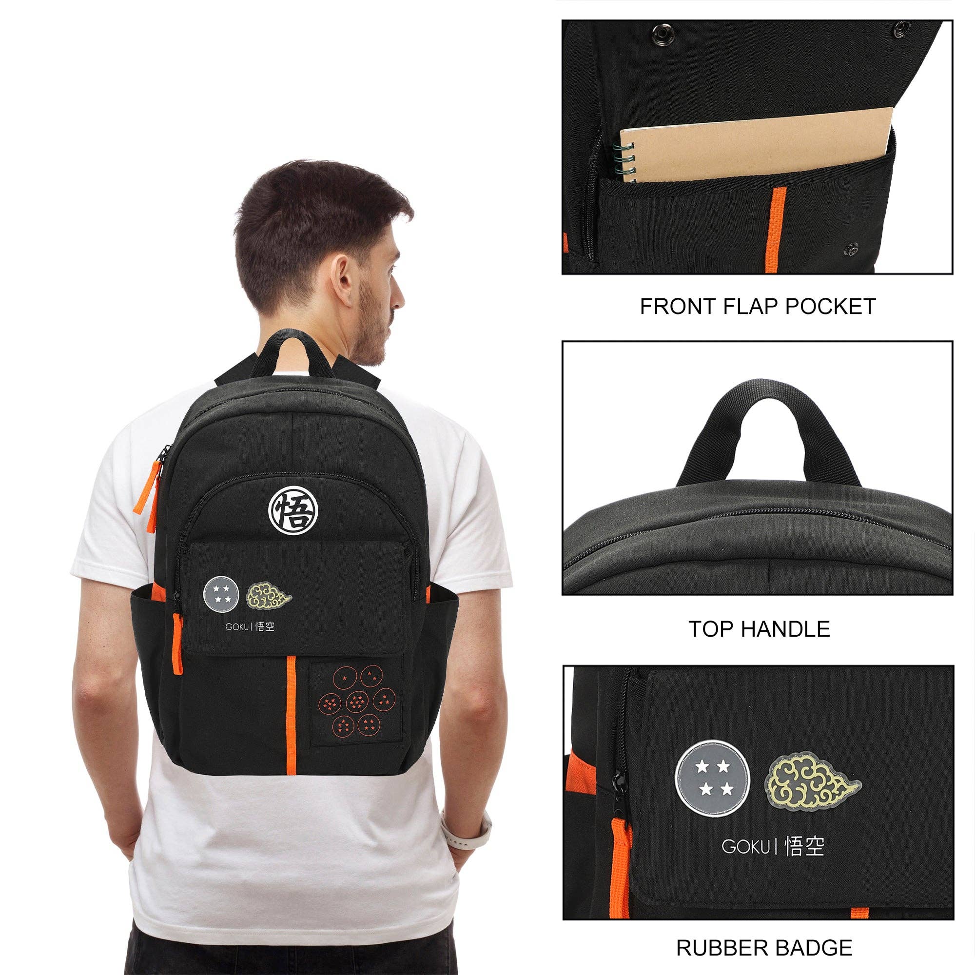 Dragon Ball Z Goku Symbols Adult Commuter Backpack – 17.5" Black Laptop Bag