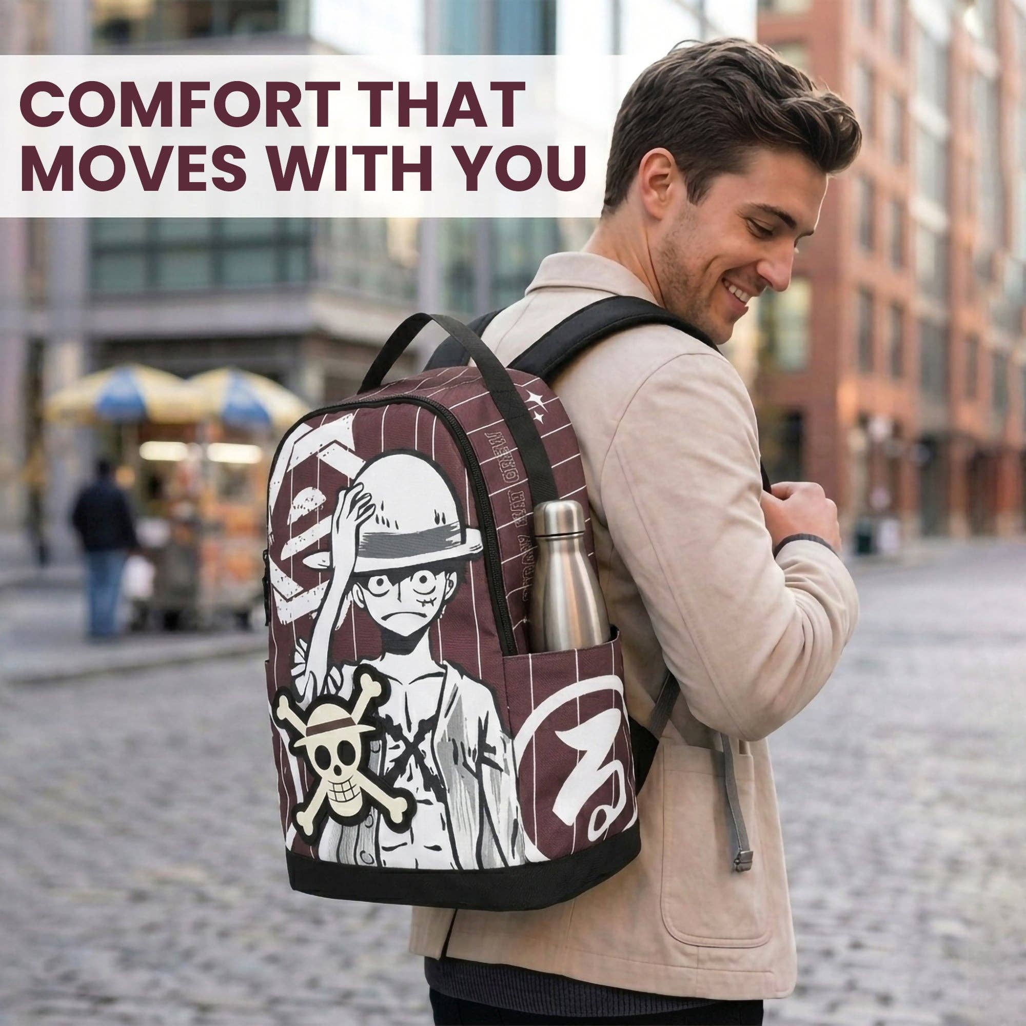 One Piece Luffy Backpack – 18.5" Brown Anime Backpack with Laptop Sleeve