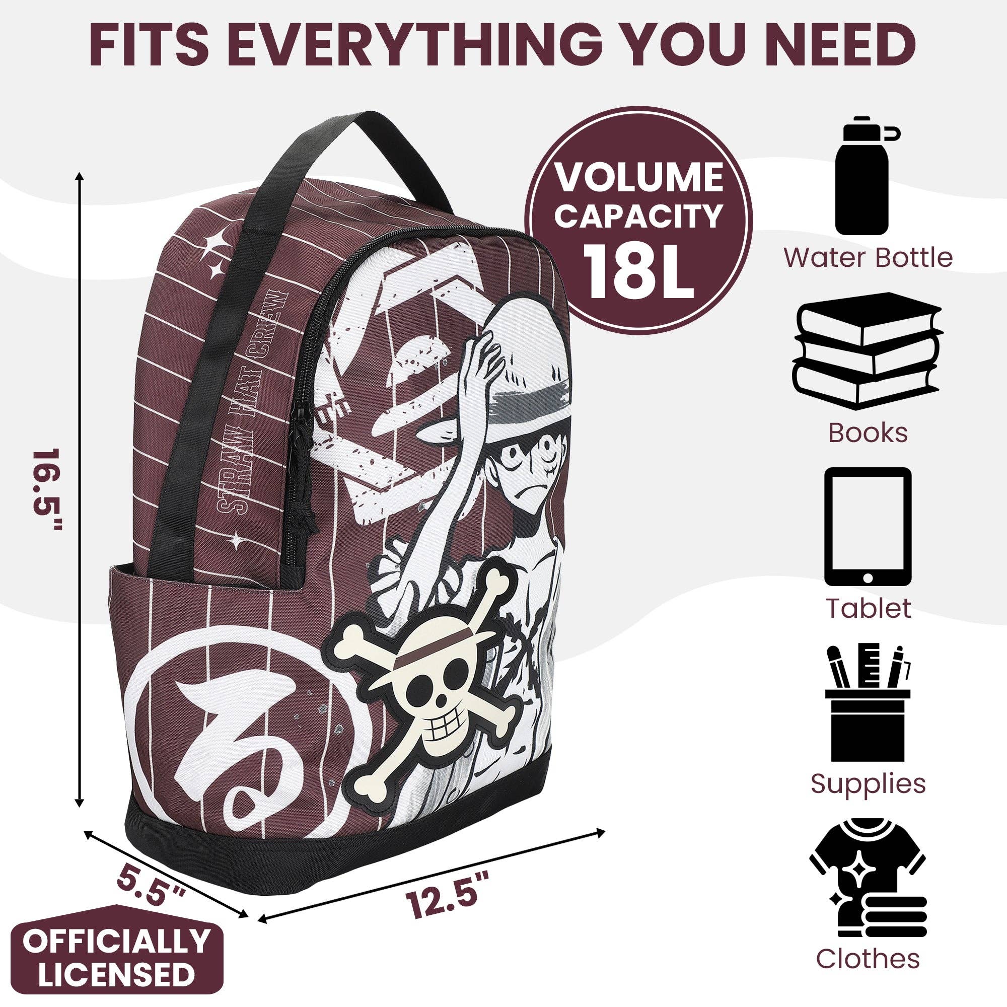 One Piece Luffy Backpack – 18.5" Brown Anime Backpack with Laptop Sleeve