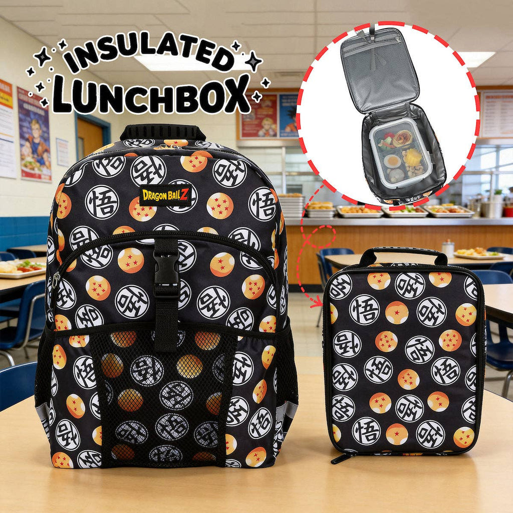 Dragon Ball Z Kids Backpack & Lunch Box Set – 16" All-Over Print School Bag