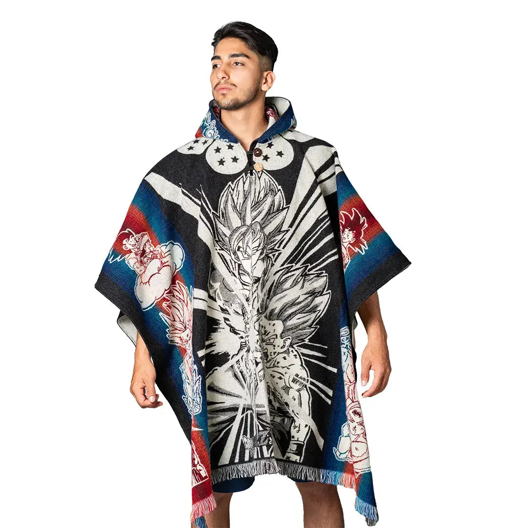 Goku Inspired Anime Alpaca Poncho – Unisex Handwoven Ecuador Wool Poncho